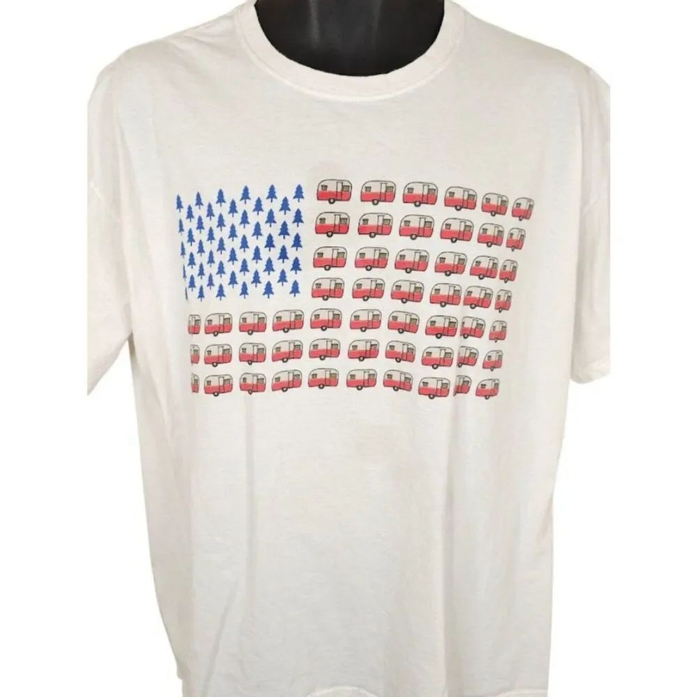 Camping T Shirt Mens Size XL White American Flag Campers RV
